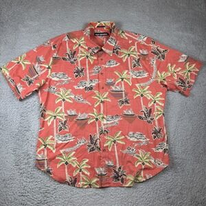 Reyn Spooner Hawaiian Shirt Men 2XL Palm Tree Village Beach Reverse Print Leaf